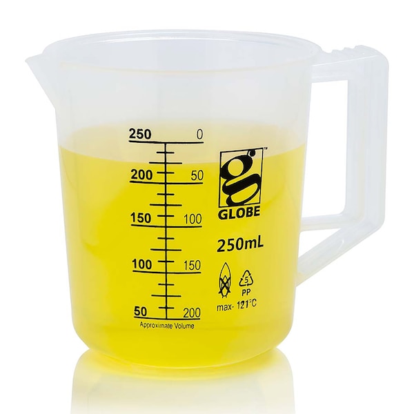 Globe Scientific 250mL Beaker with Handle, Diamond Essentials, Low Form, Printed Graduations, PP 3654-250 - main